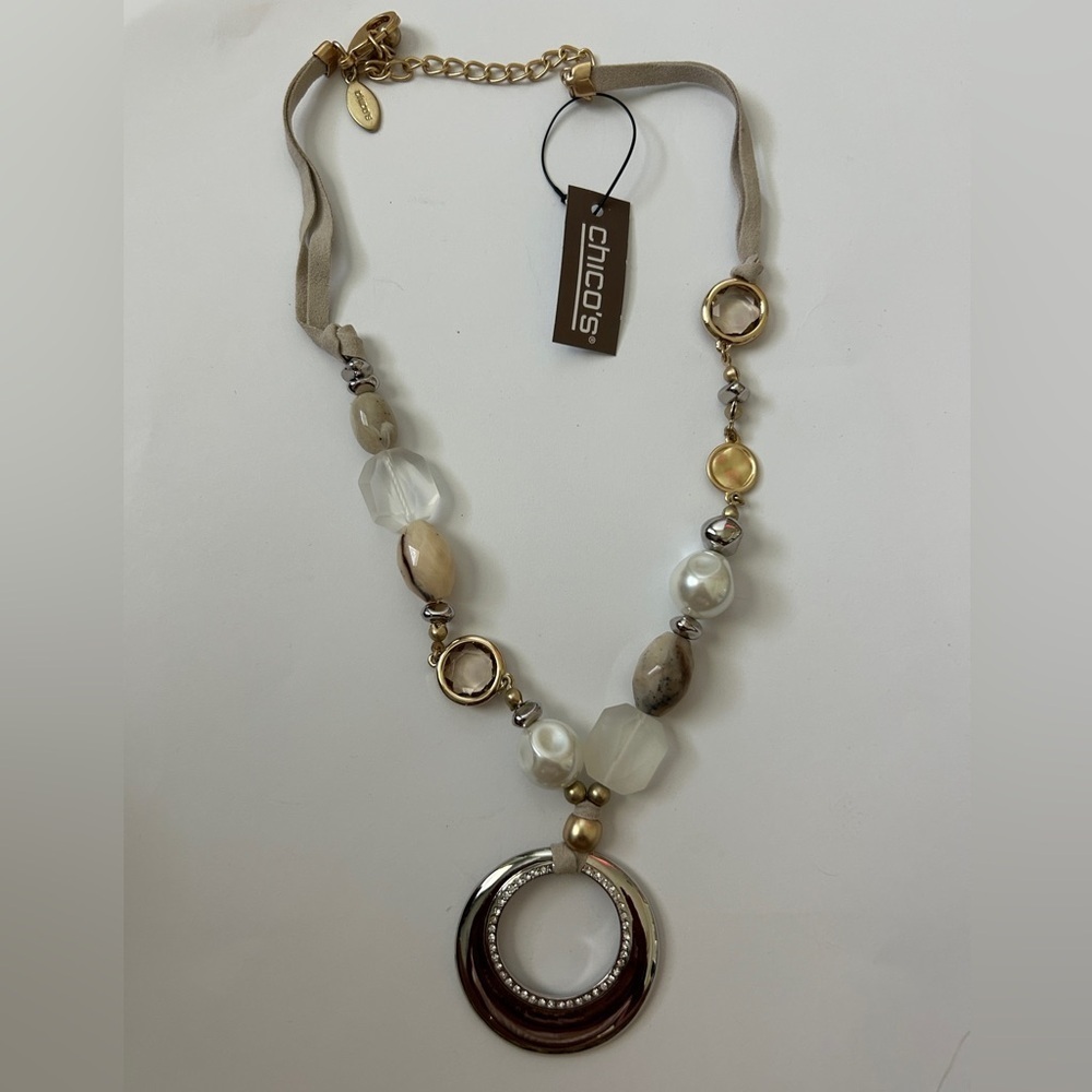 NWT Chico's Gold and Silver Bohemian Necklace with Crescent Pendant